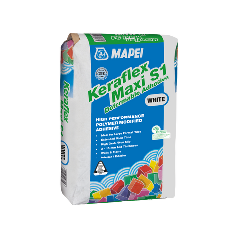 MAPEI Keraflex Maxi S1 white polymer modified tile adhesive 25kg bag for large format tiles