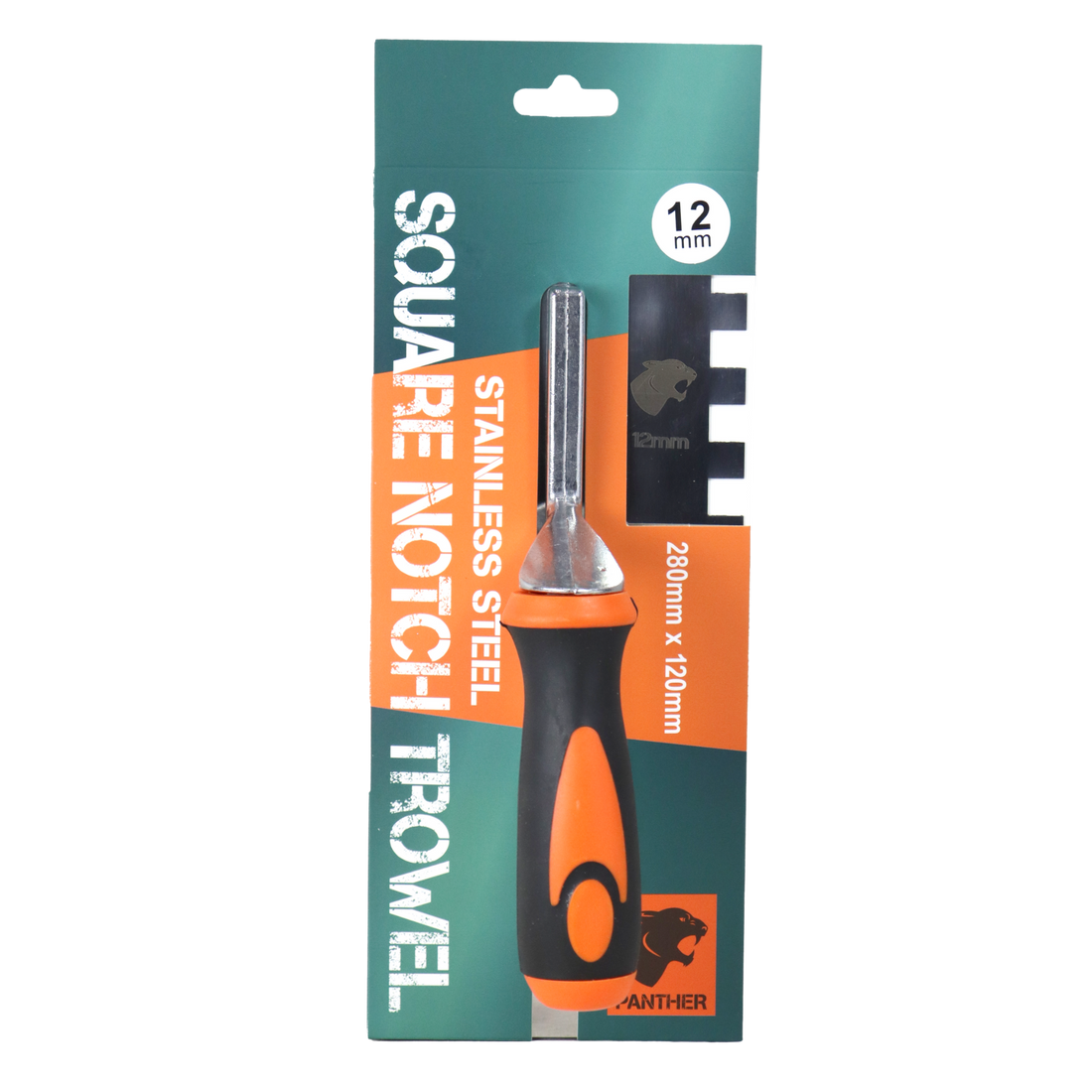12mm square notch stainless steel trowel, 280mm long orange handle, Anther brand
