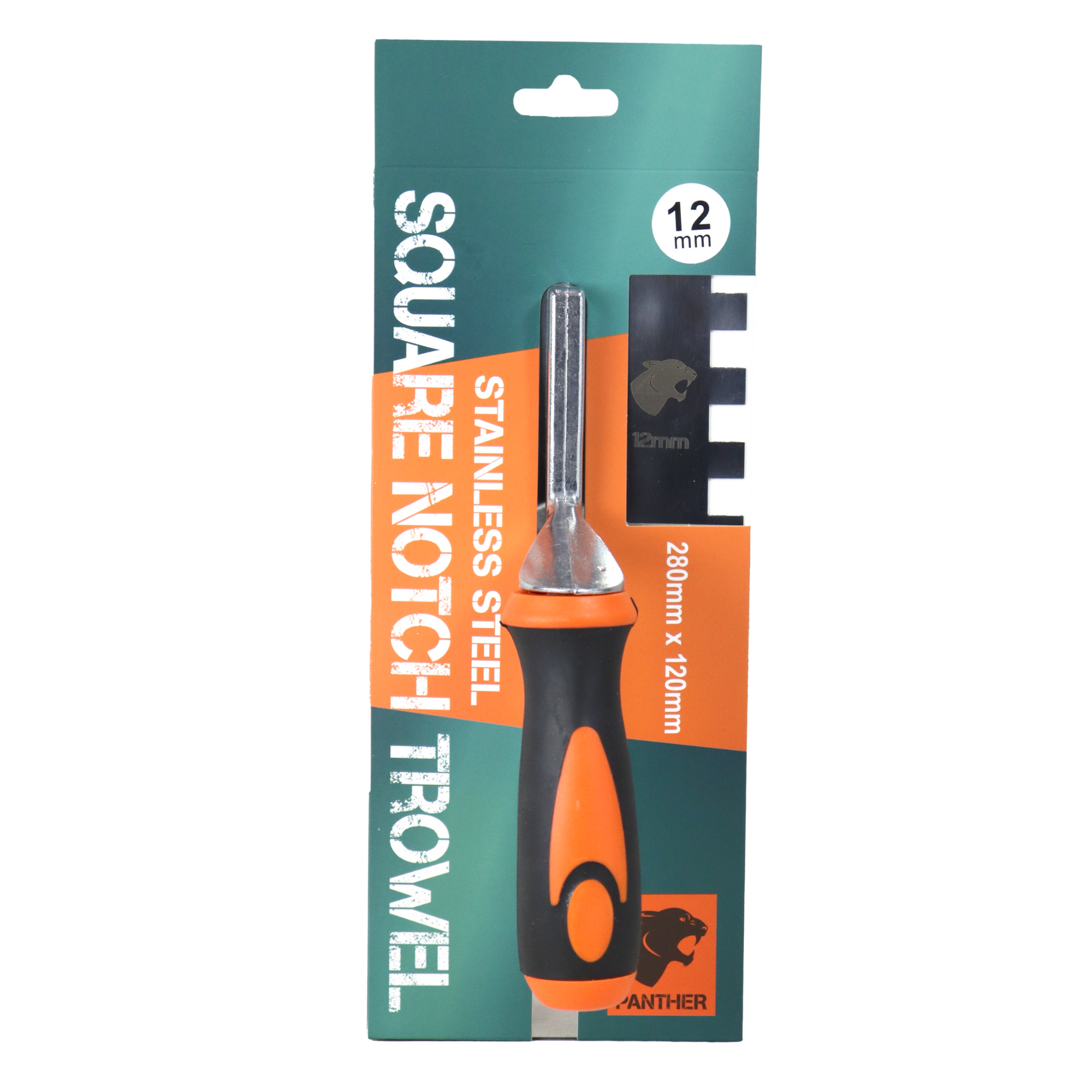 12mm square notch stainless steel trowel, 280mm long orange handle, Anther brand