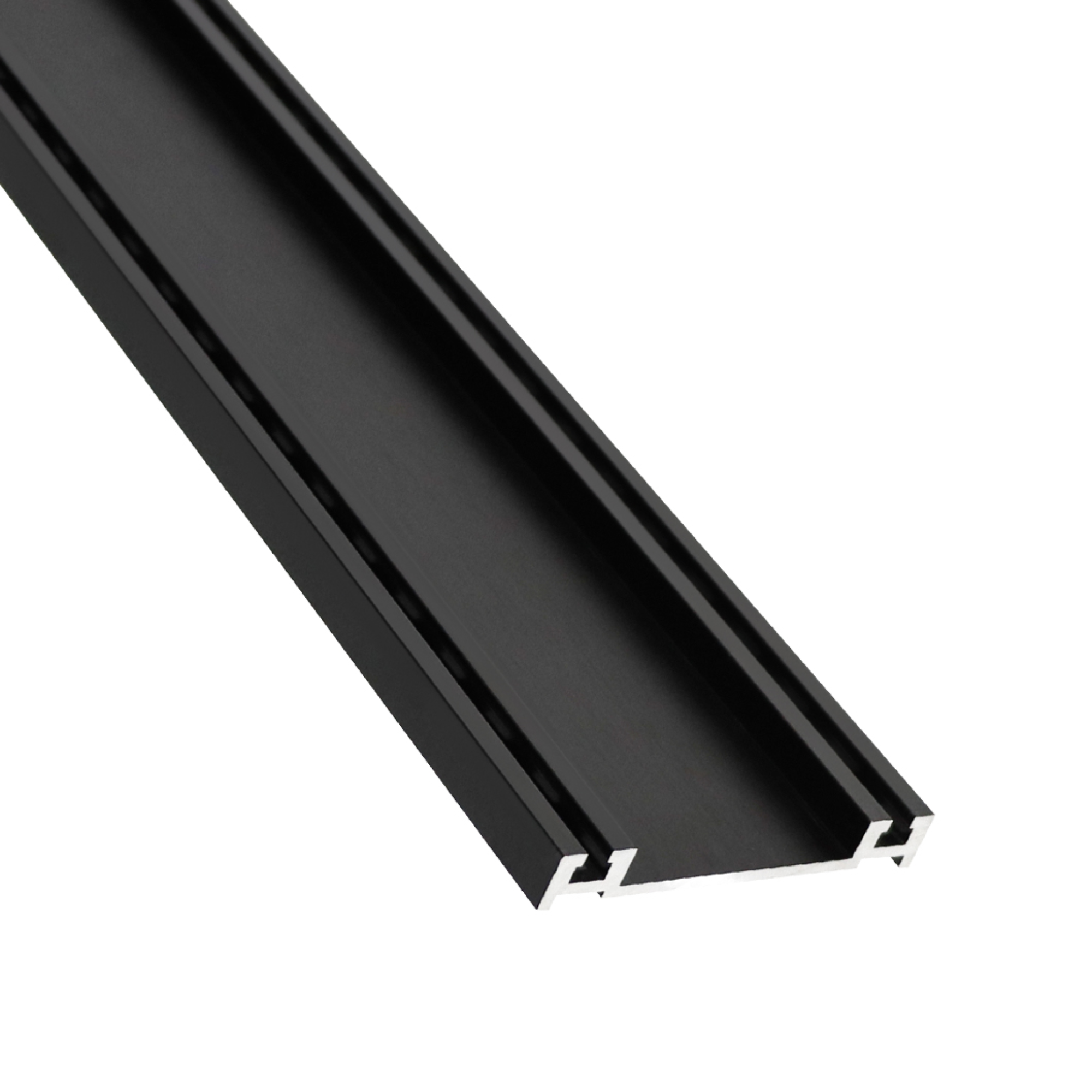 Black anodized aluminum LED channel profile, U-shaped extrusion track for strip lights, durable sleek rail