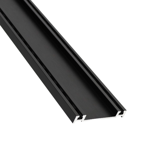 Black anodized aluminum LED channel profile, U-shaped extrusion track for strip lights, durable sleek rail