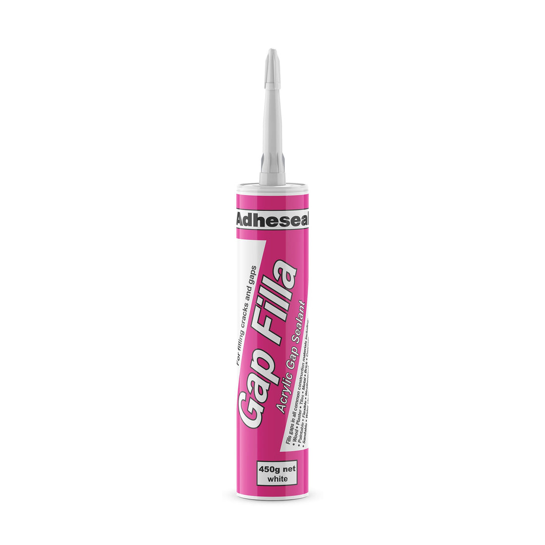 Adheseal Gap Filla 450g white acrylic sealant cartridge: flexible, paintable gap filler for low-movement joints.