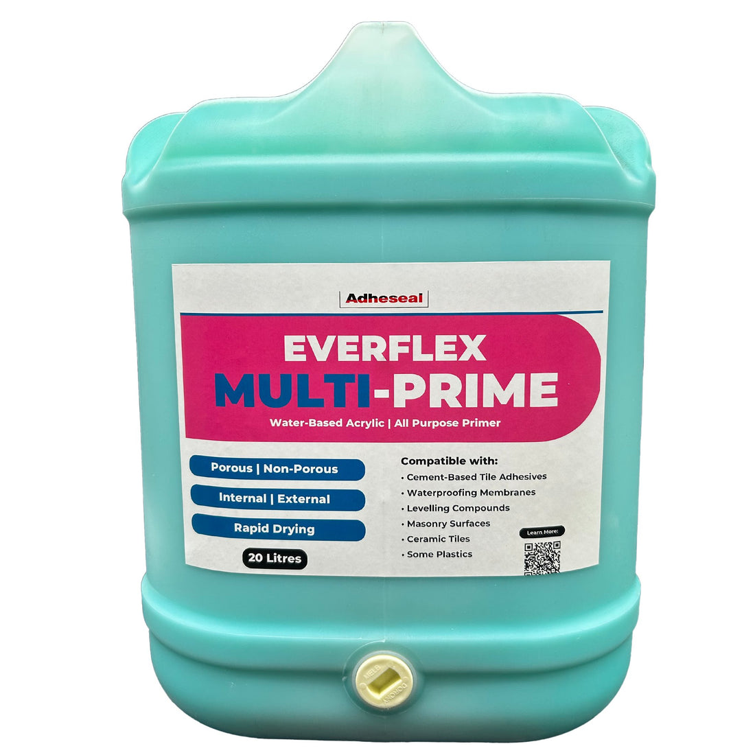 20L Everflex Multi-Prime water-based acrylic primer by Adheseal, enhances adhesion on porous/non-porous substrates for wat...