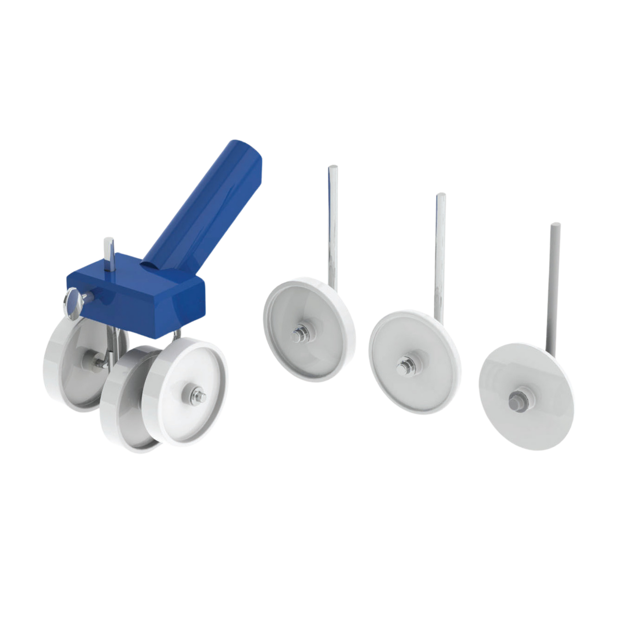 Blue 640-4 backer rod installer: epoxy handle, 4 white wheels for precise foam insertion in pavement joints before sealant...