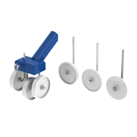 Blue 640-4 backer rod installer: epoxy handle, 4 white wheels for precise foam insertion in pavement joints before sealant...