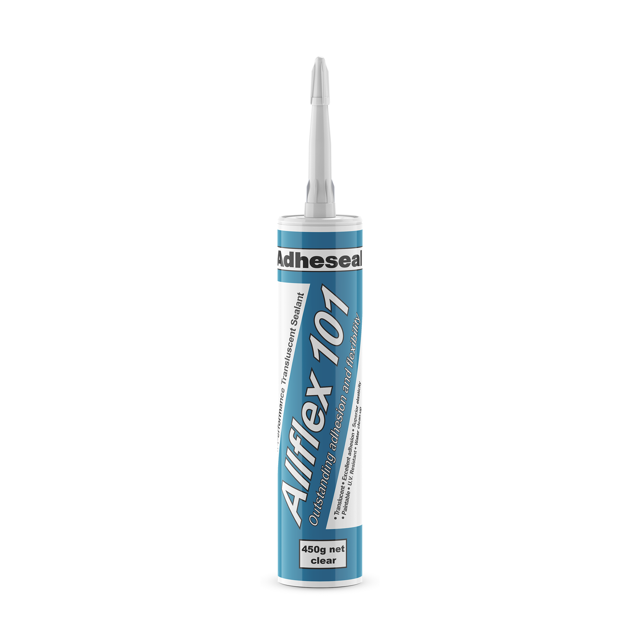 Adheseal Allflex 101 450g clear hybrid acrylic sealant cartridge for high-movement joint sealing & paintable gap filling