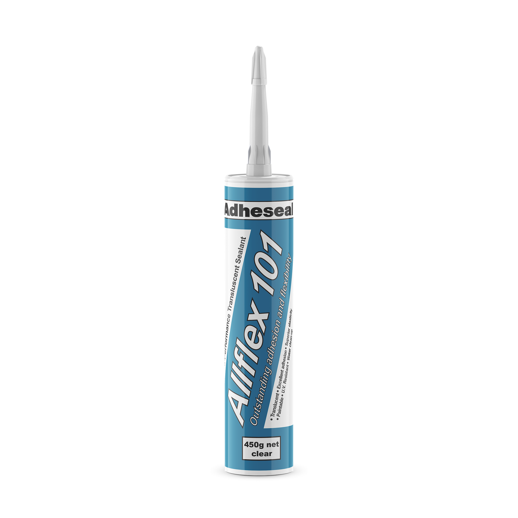 Adheseal Allflex 101 450g clear hybrid acrylic sealant cartridge for high-movement joint sealing & paintable gap filling