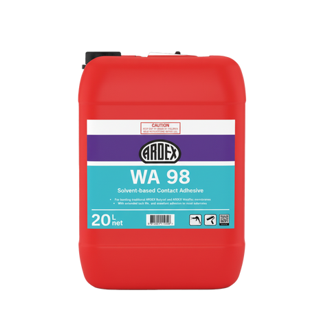 ARDEX WA 98 20L solvent-based contact adhesive in red jerrycan for wood & flooring.