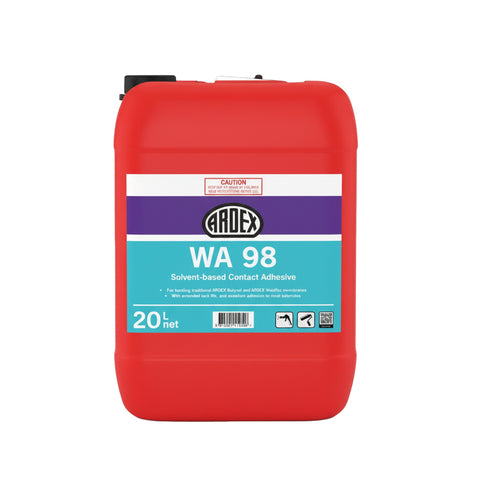 ARDEX WA 98 20L solvent-based contact adhesive in red jerrycan for wood & flooring.