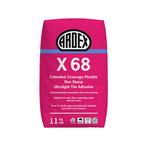 ARDEX X68 11kg flexible non-slump ultra light tile adhesive for walls, floors, pools & wet areas