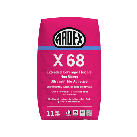 ARDEX X68 11kg flexible non-slump ultra light tile adhesive for walls, floors, pools & wet areas