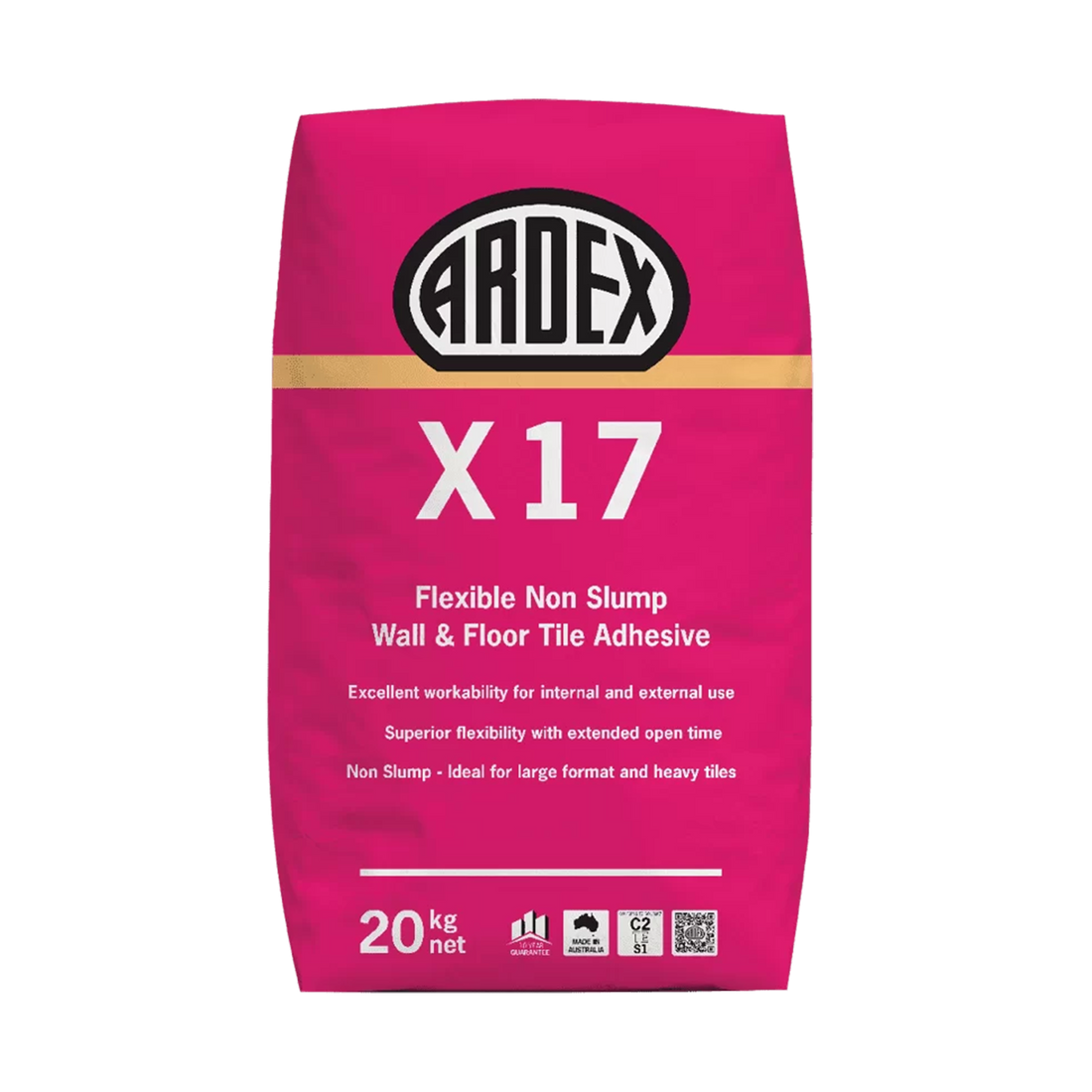 ARDEX X17 20kg flexible non-slump tile adhesive bag for walls, floors & large format tiles