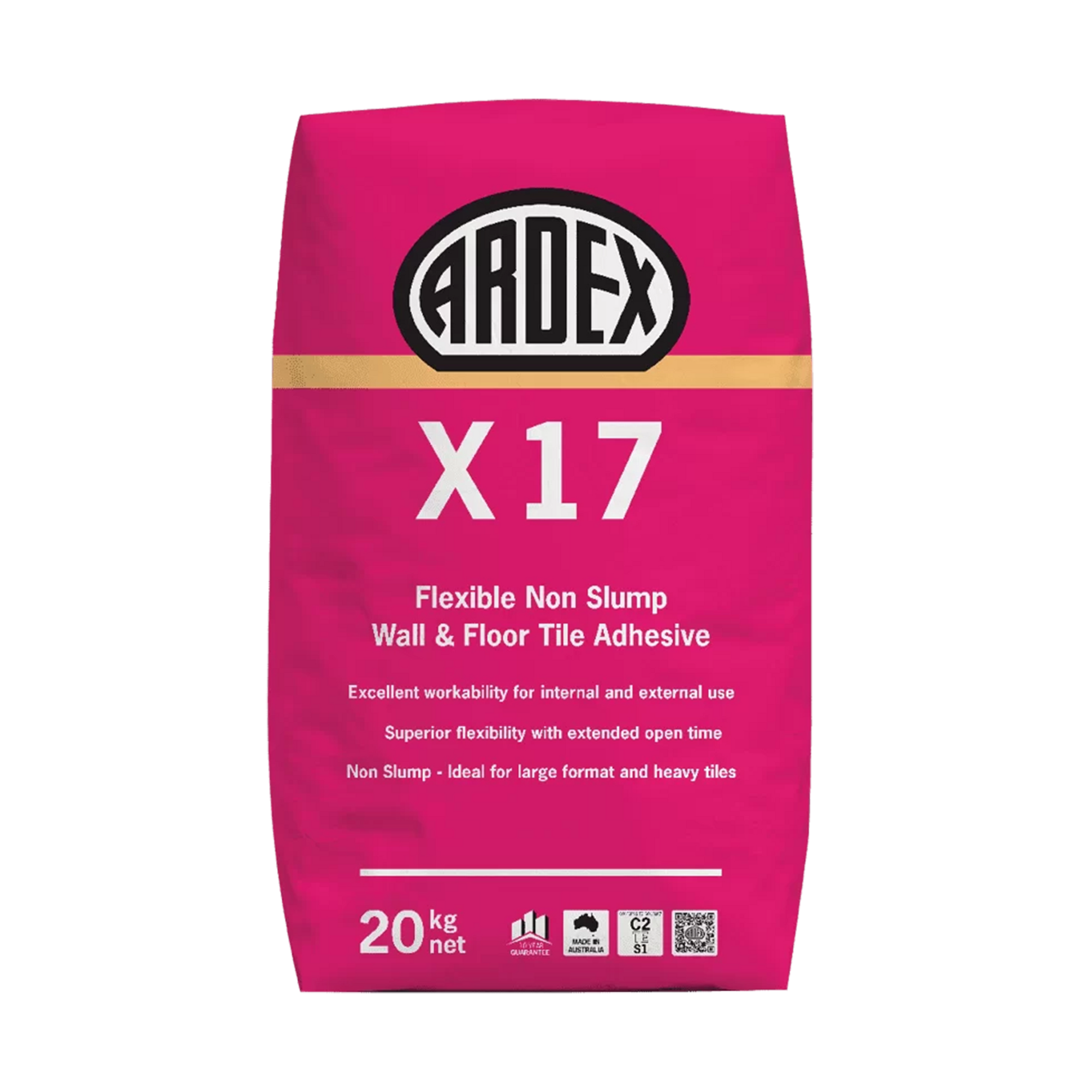 ARDEX X17 20kg flexible non-slump tile adhesive bag for walls, floors & large format tiles