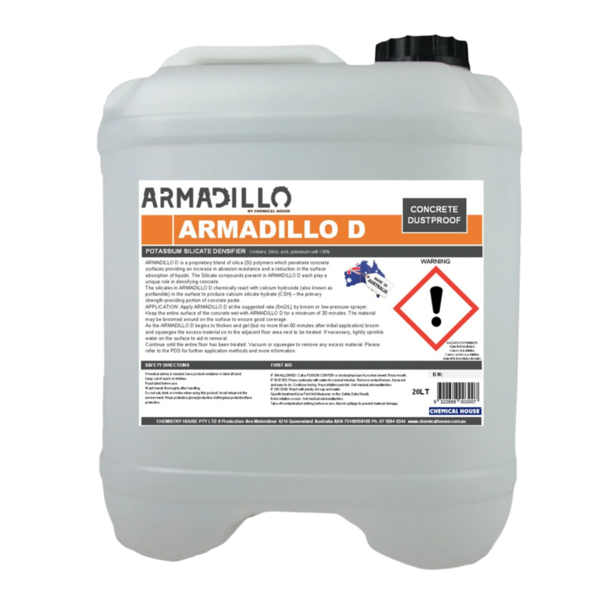 20L Armadillo D Dustproof jerry can: silicate concrete densifier for slab dustproofing, densification & abrasion resistance