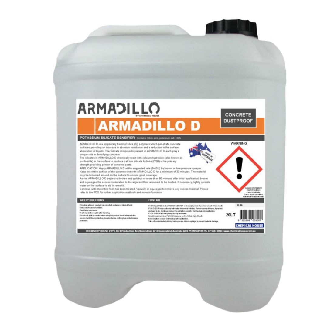 20L Armadillo D Dustproof jerry can: silicate concrete densifier for slab dustproofing, densification & abrasion resistance