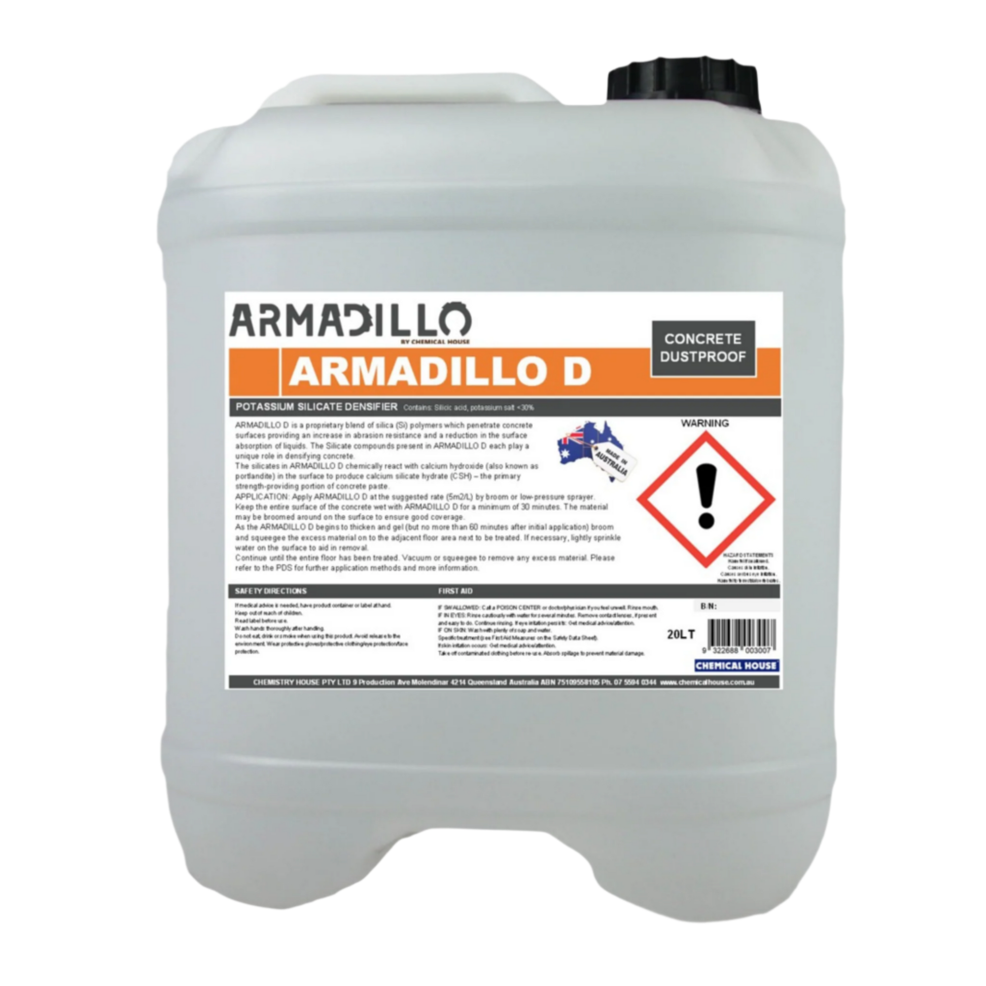 20L Armadillo D Dustproof jerry can: silicate concrete densifier for slab dustproofing, densification & abrasion resistance