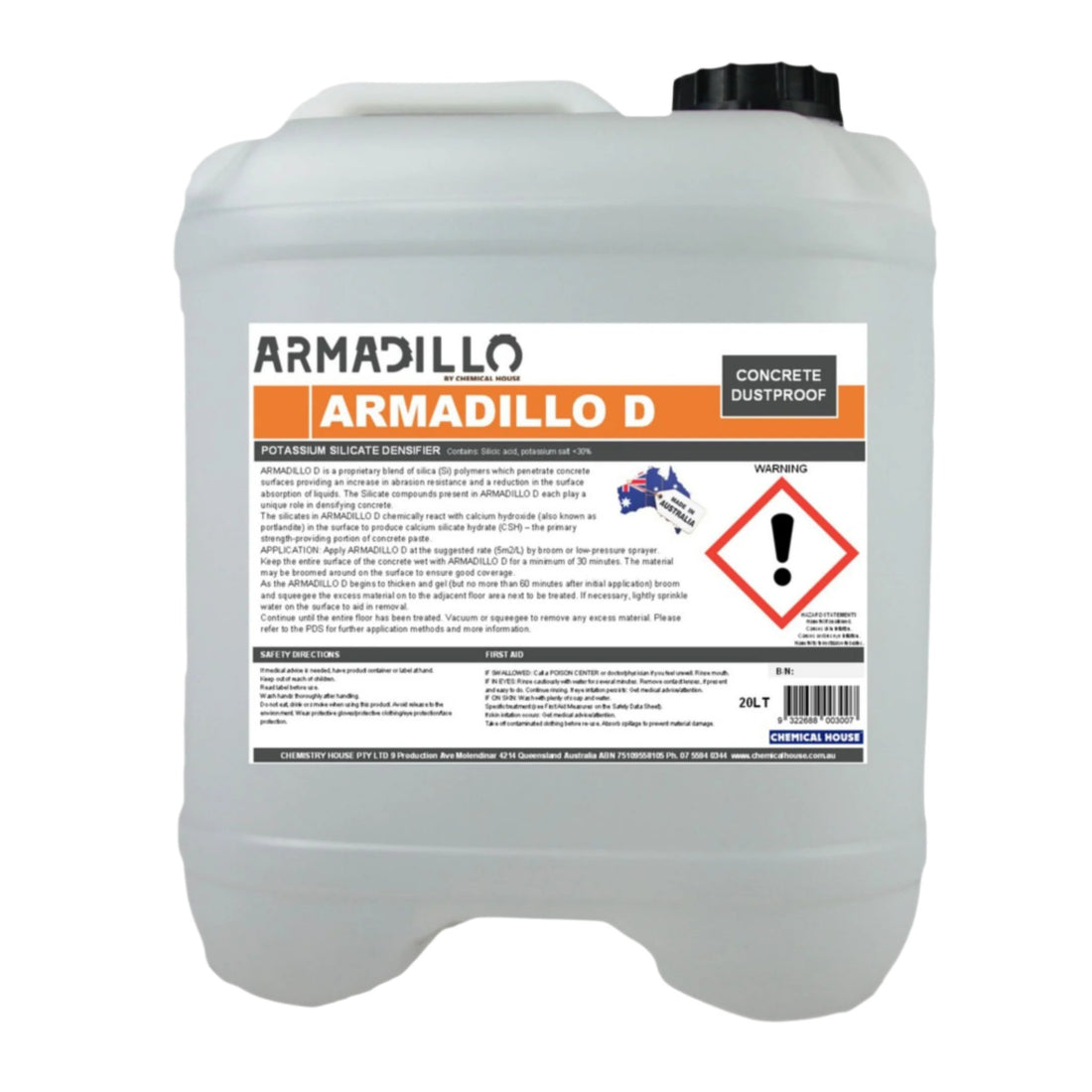 20L Armadillo D Dustproof jerry can: silicate concrete densifier for slab dustproofing, densification & abrasion resistance