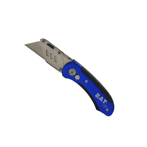 B.A.T Pro folding utility knife: aluminium body, blue rubber grip for secure control, cuts roofing membranes, glazing film...