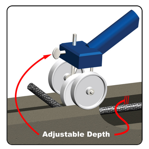 640-4 backer rod installer with adjustable wheels rolling foam rod into concrete joint at precise depth for puncture-free ...