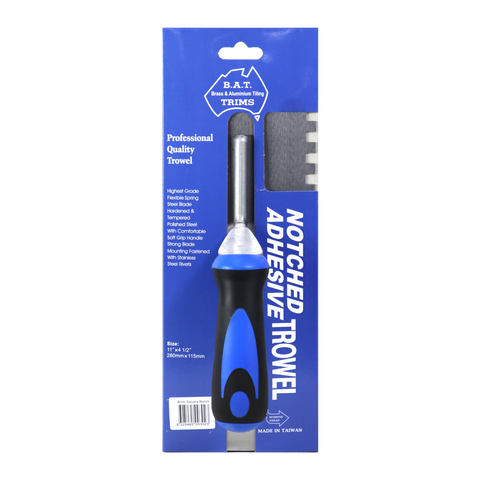 B.A.T bright steel square notch trowel with soft-grip handle for even tile adhesive application on substrates