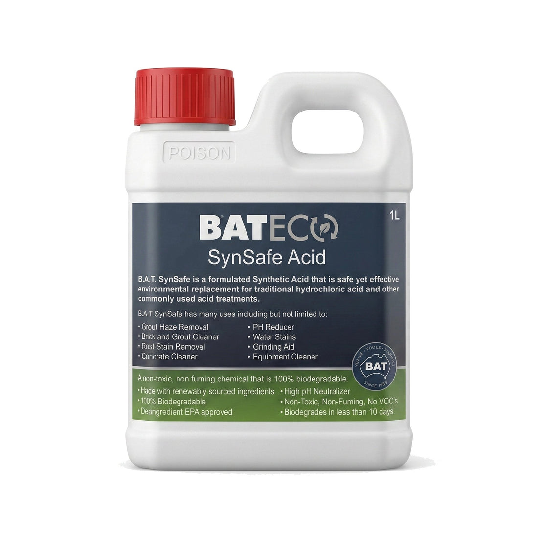 BATECO SynSafe Acid bottle with red cap on a white background