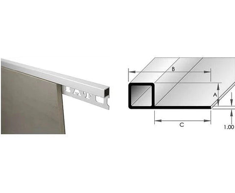 B.A.T Bright Silver aluminium Mosaic Corner Angle square-edge tile profile and cross section