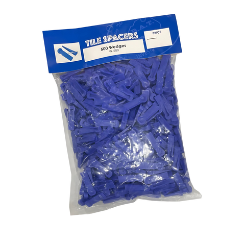 Pack of 500 blue tapered BAT tile wedges for precise spacing, levelling and alignment in tile adhesive and grout jobs.