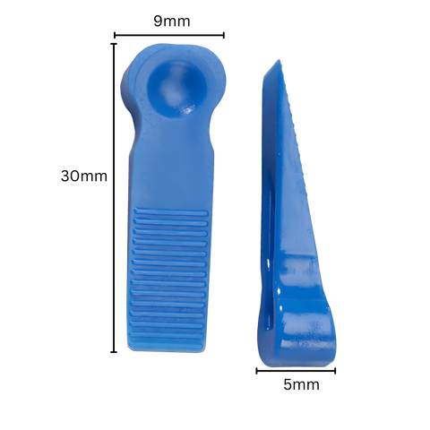 BAT blue tapered tile wedges with ergonomic grip for precise spacing, levelling & alignment in adhesive/grout jobs.