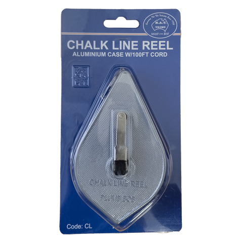 BAT Trim Chalk Line Reel in durable zinc case, self-chalking 100ft line for precise marking and plumbob prep.