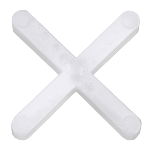 White polypropylene tile crosses for precise grout spacing in straight/diagonal wall tile adhesive installs