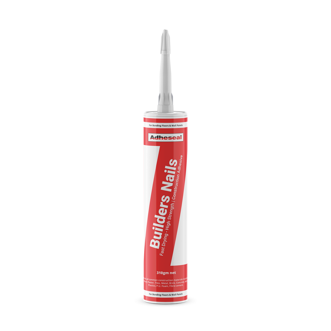 Adheseal Builders Nails 310ml cartridge, solvent-based contact adhesive for high-strength bonding panels, trims, flooring.