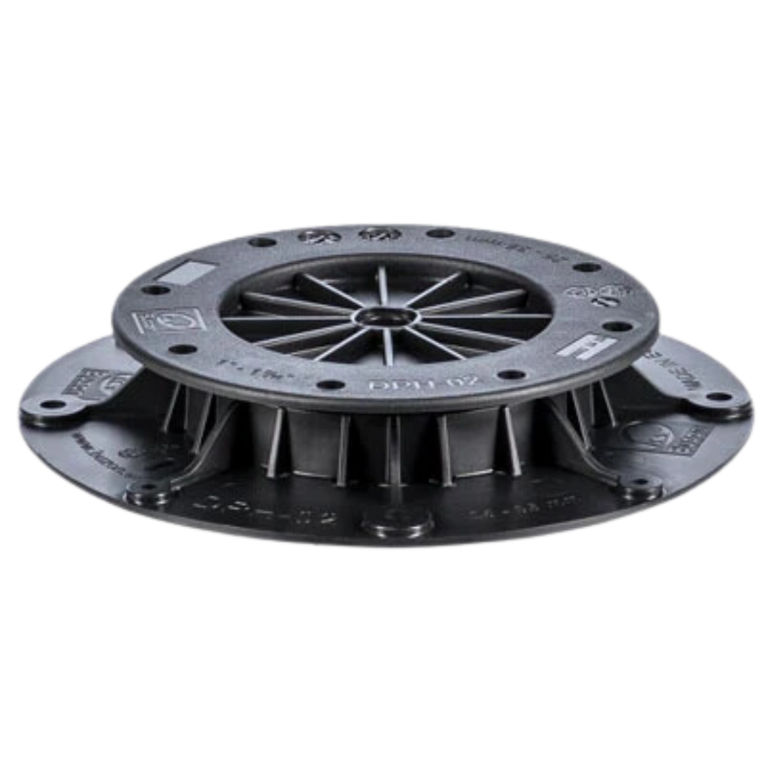 Buzon DPH-02 screwjack pedestal, 25-36mm adjustable black polypropylene for raised paving over waterproof membranes on roo...