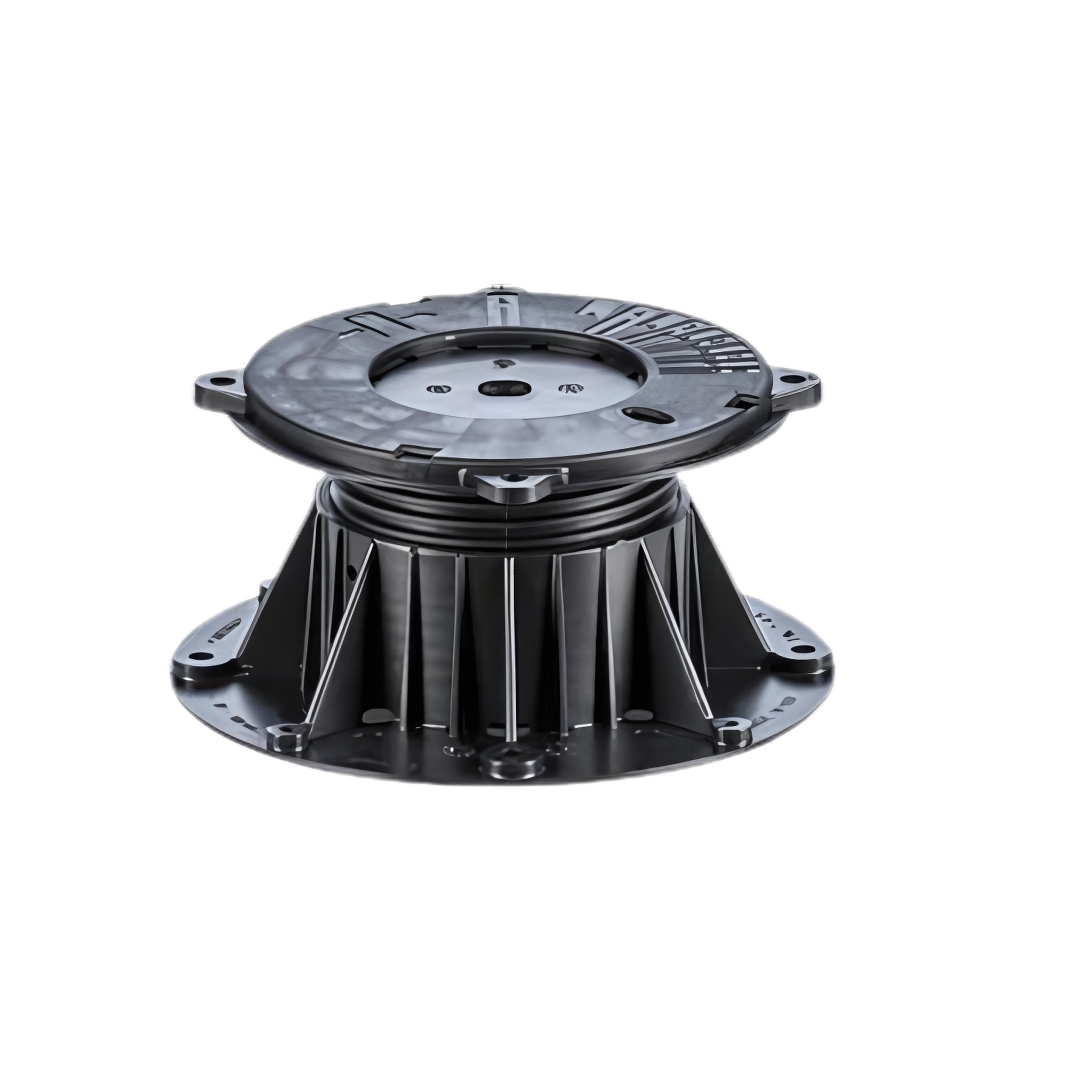 Buzon DPH-4 adjustable pedestal (77-108mm) with slope corrector for level raised floors on uneven surfaces.