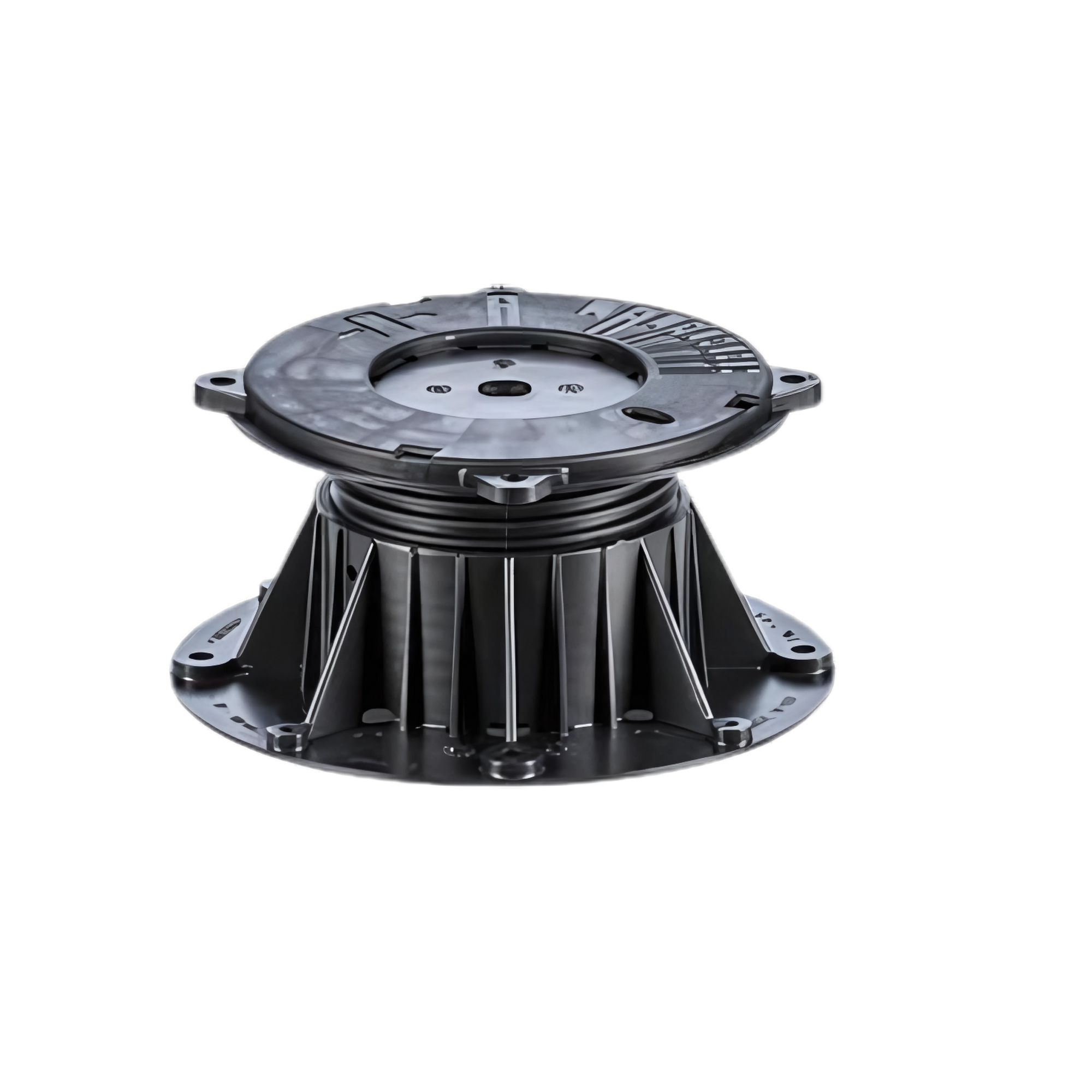 Buzon DPH-4 adjustable pedestal (77-108mm) with slope corrector for level raised floors on uneven surfaces.