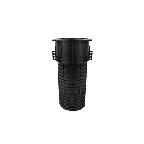 Black ribbed Buzon DPH-5 coupler extends pedestal height for level raised flooring on balconies and decks.