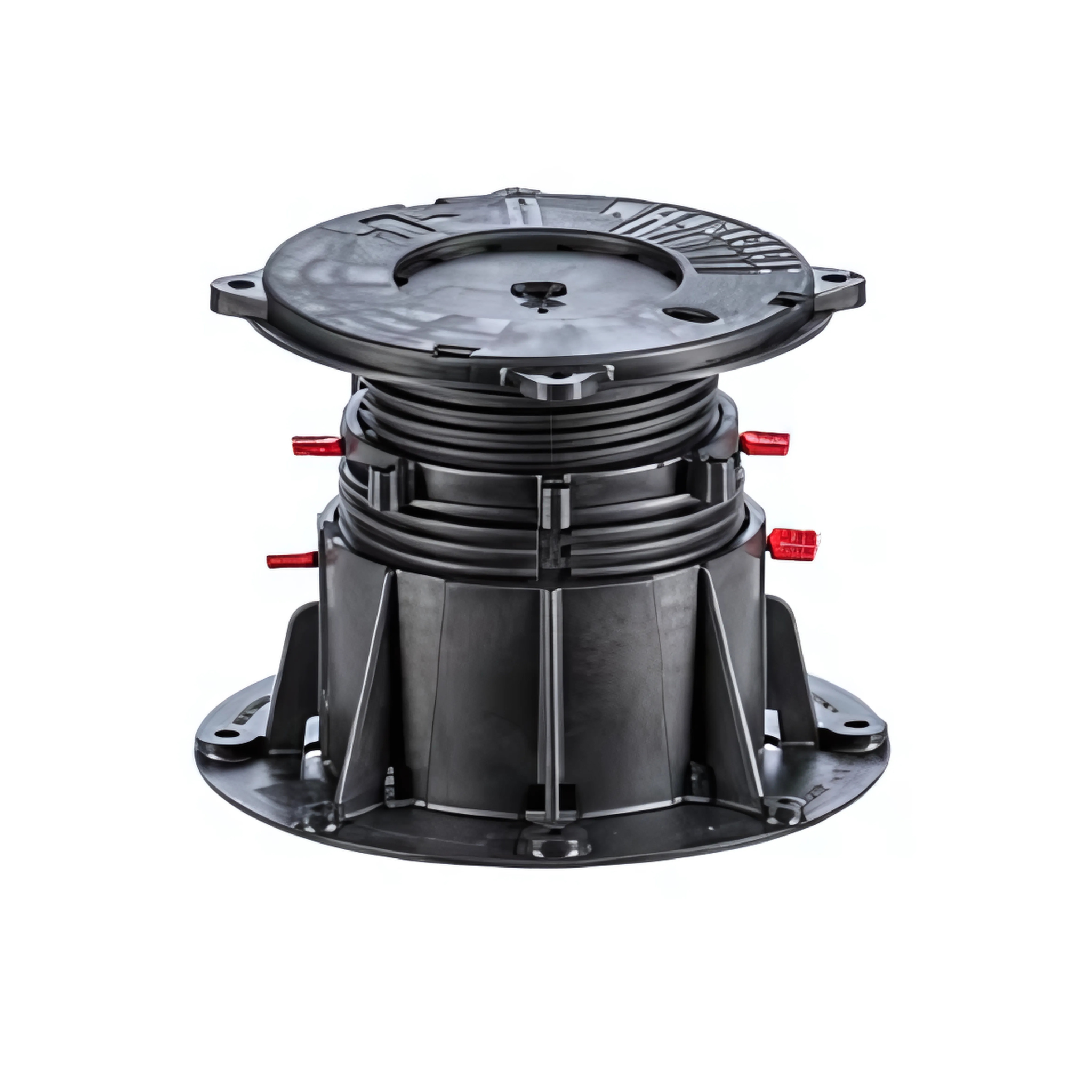 Buzon DPH-5 black adjustable pedestal (100-175mm) with red slope corrector levels raised decks on waterproof membranes, co...