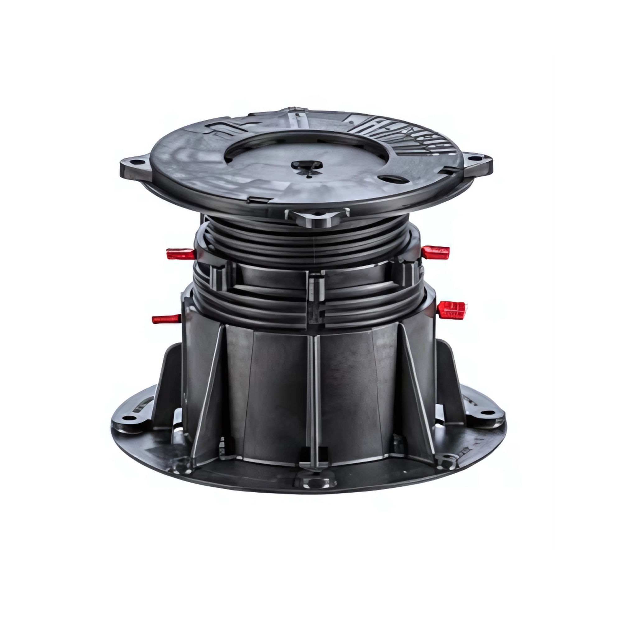 Buzon DPH-5 black adjustable pedestal (100-175mm) with red slope corrector levels raised decks on waterproof membranes, co...