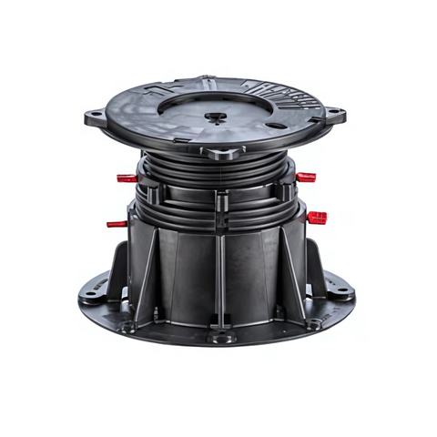 Buzon DPH-5 black adjustable pedestal (100-175mm) with red slope corrector levels raised decks on waterproof membranes, co...