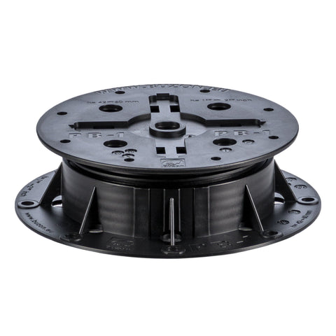 Black PB-1 plastic decking pedestal, fixed 43mm height, 180mm dia, slope adjustable base