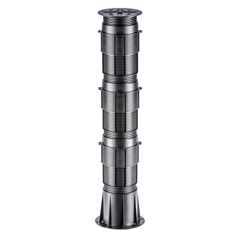 Heavy-duty ribbed stainless steel column with multi-section flanges and mounting base, industrial support post