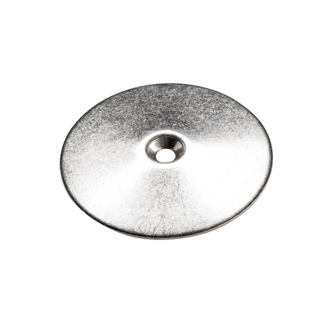 Silver metal flat washer with central hole, durable round hardware fastener for bolts