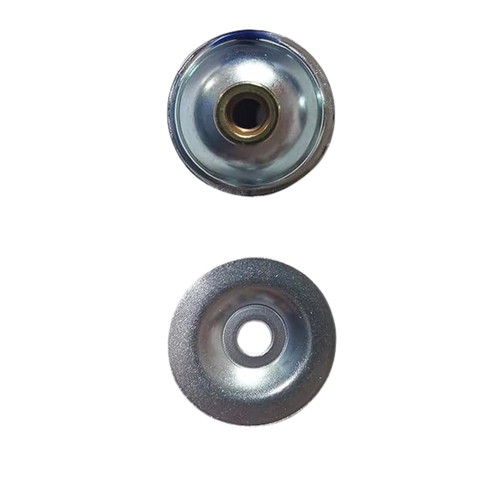 Dished metal plunger for Adheseal M8504 caulking gun, ensures smooth dispensing of polyurethane sealant for joint sealing.