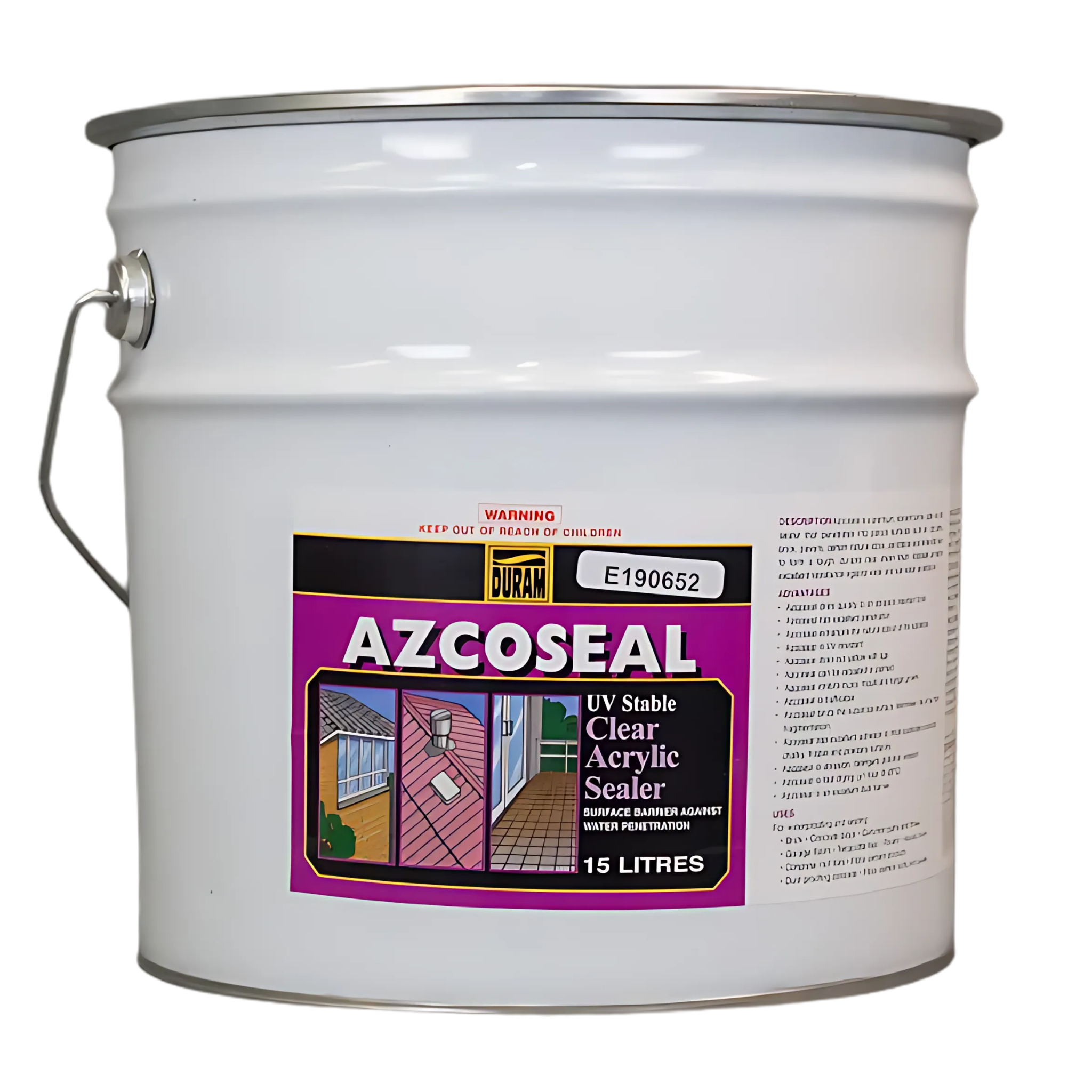 Duram Azcoseal 15L drum, clear acrylic sealer. Primes porous masonry for waterproofing membranes, creates resilient barrier.