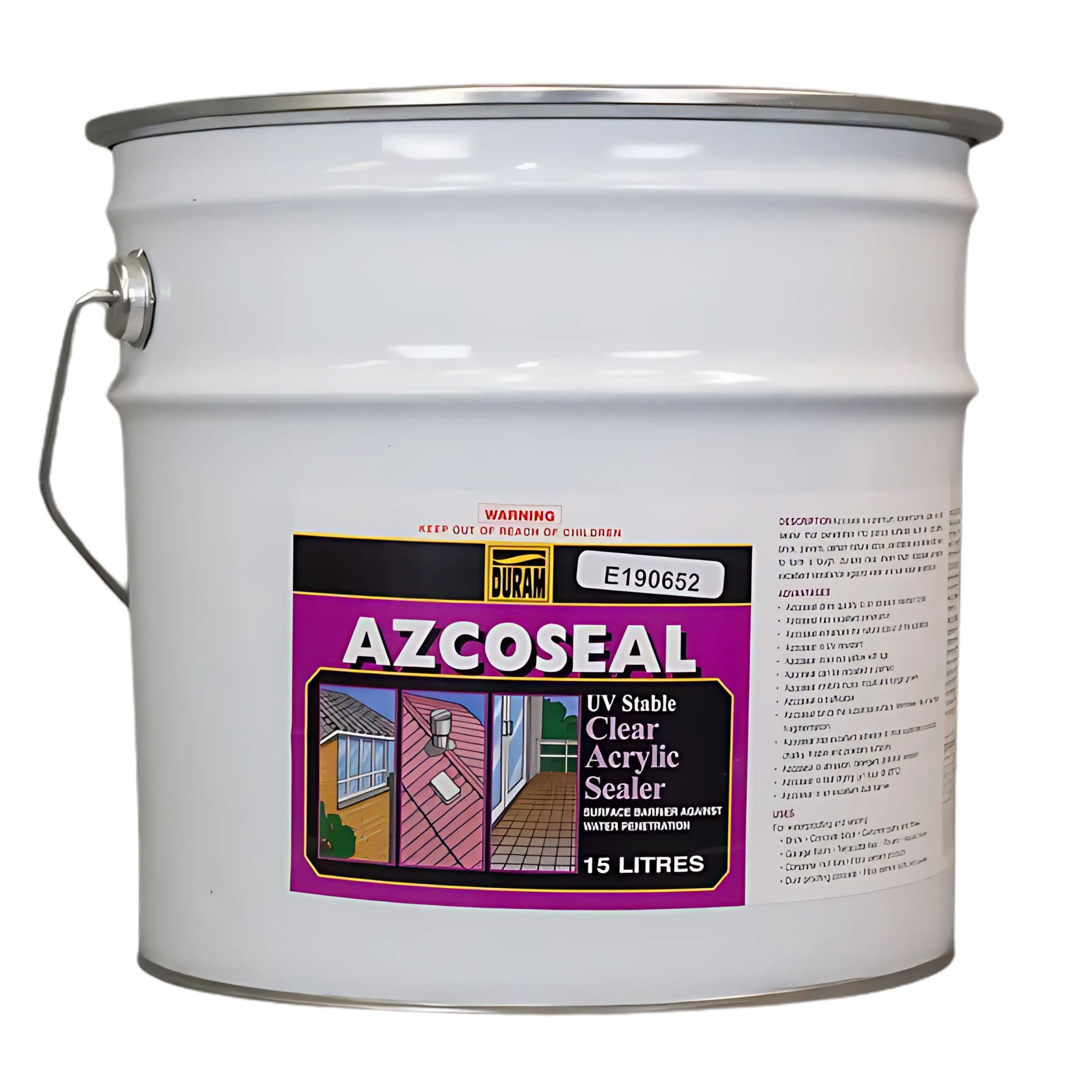 Duram Azcoseal 15L drum, clear acrylic sealer. Primes porous masonry for waterproofing membranes, creates resilient barrier.