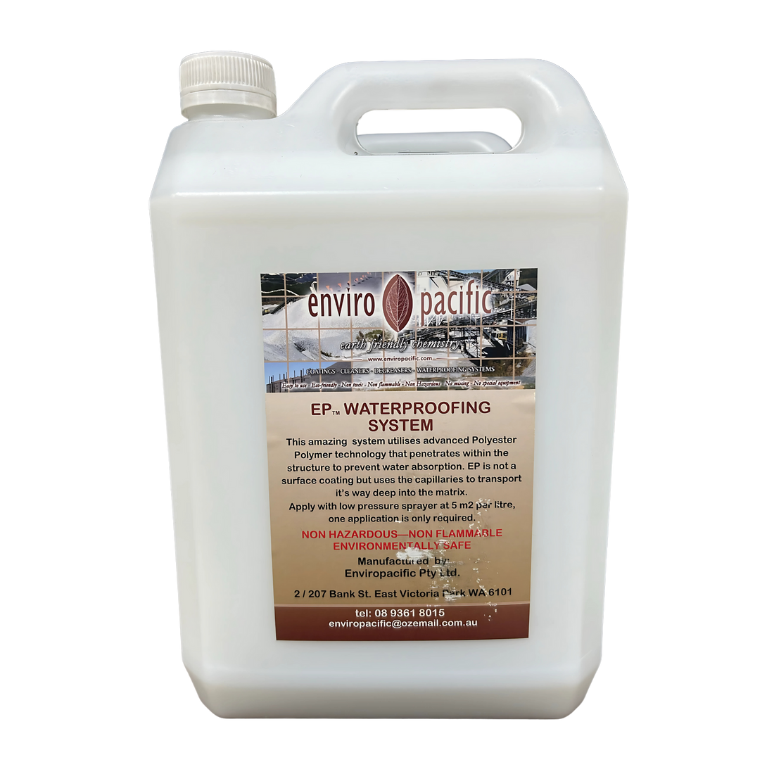 Enviro Pacific EP Waterproofing System 20L: penetrating sealer densifies concrete/masonry, waterproofs internally, prevent...