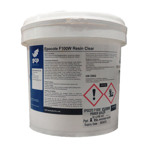 15L GCP Epocote F100W Clear epoxy primer pail bonds damp concrete, seals efflorescence for waterproofing membranes & tiling