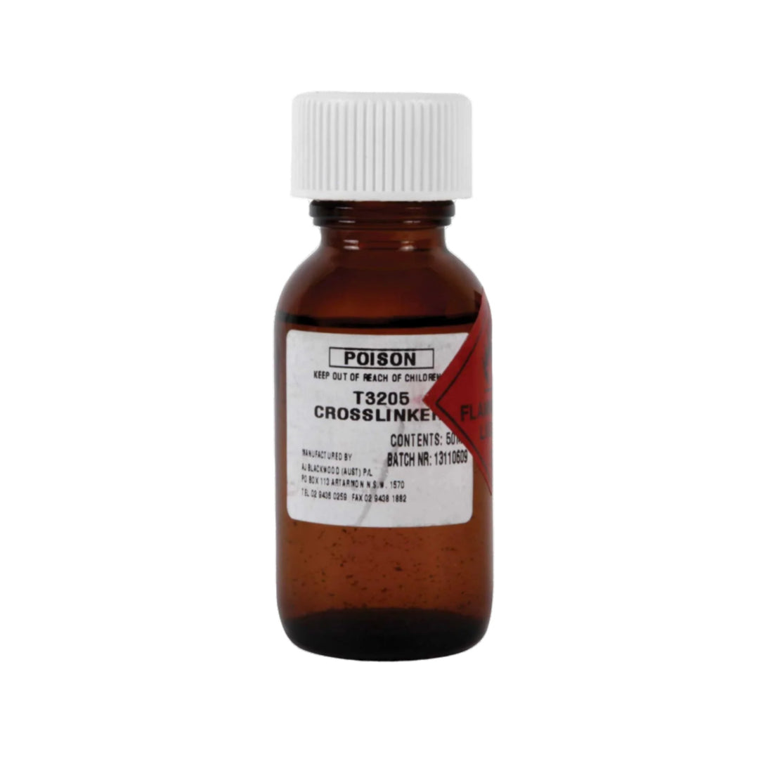 Everbond 2P Crosslinker amber bottle: isocyanate additive boosts heat resistance, bond strength in rubber contact adhesives.