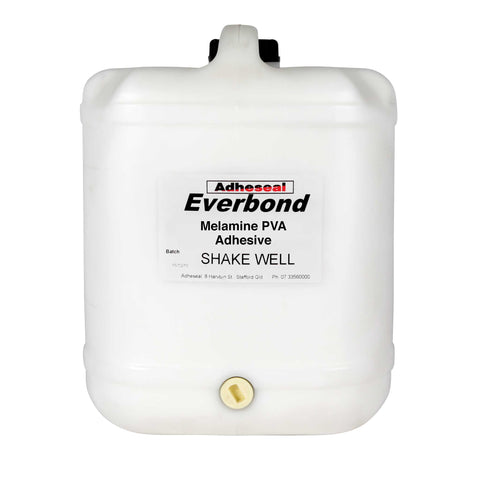 White 5L jug of Adheseal Everbond Melamine PVA Adhesive for fast, clear bonding of melamine-faced boards in cabinetry.