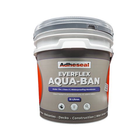 Everflex Aqua-Ban 15L SBR waterproofing membrane pail by Adheseal, AS 4858 Class III certified for under-tile bathroom & b...