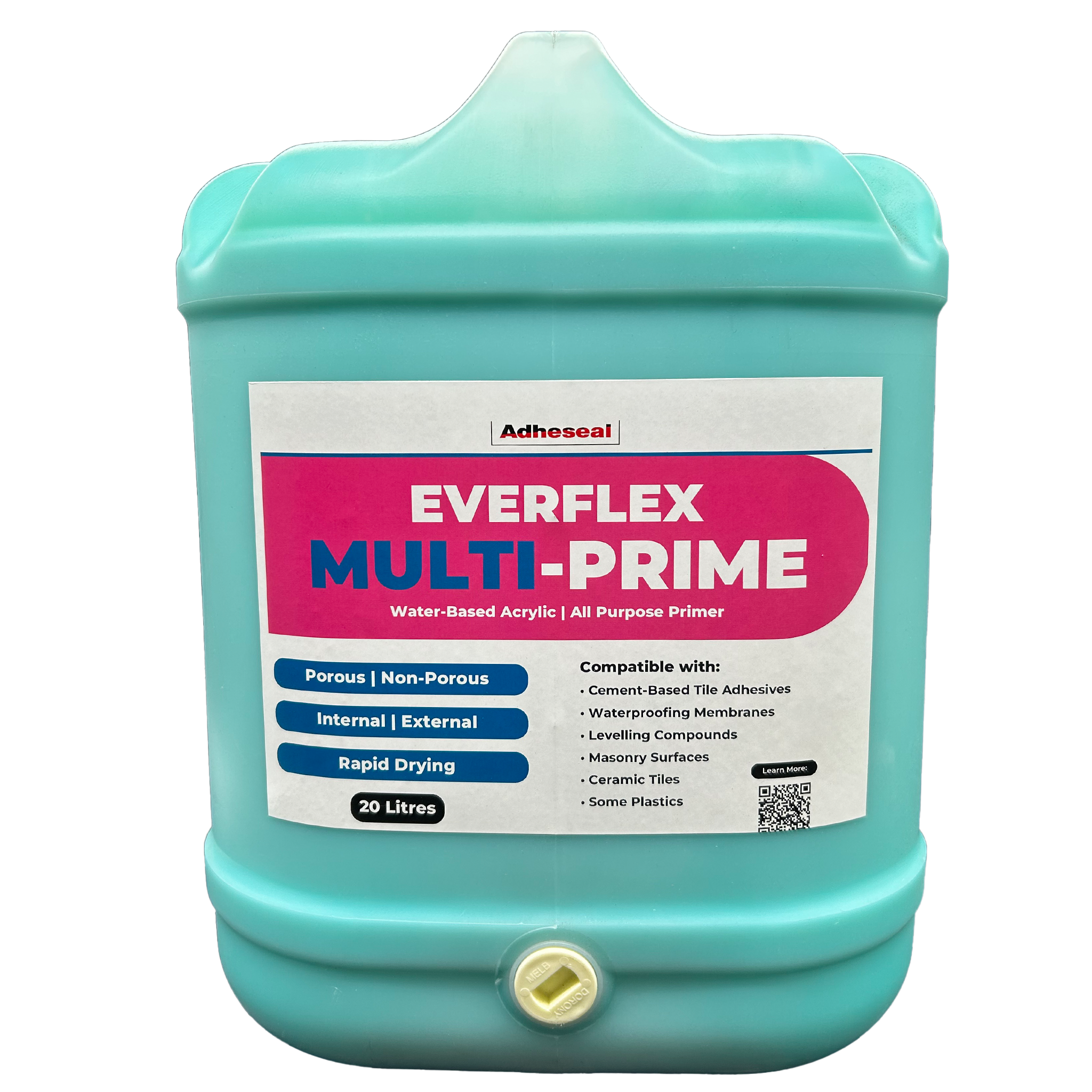 20L Everflex Multi-Prime water-based acrylic primer by Adheseal, enhances adhesion on porous/non-porous substrates for wat...